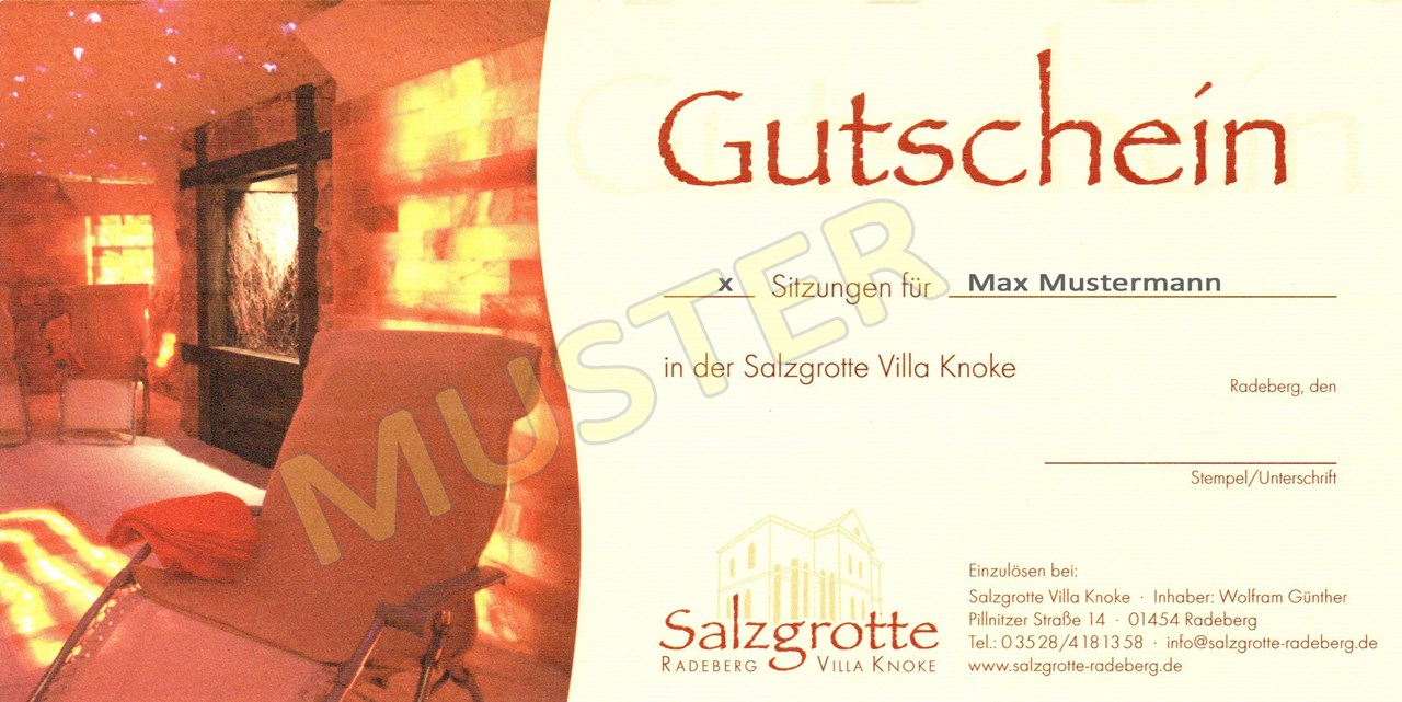 Bild von Gutschein für 1 Sitzung in der Salzgrotte